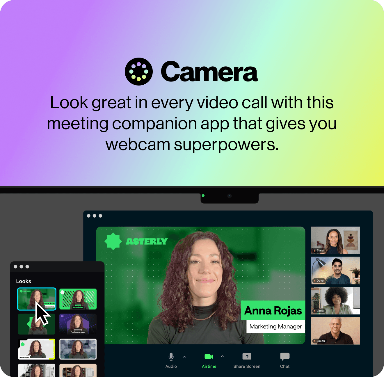 Airtime mobile camera interface with presenter and slides