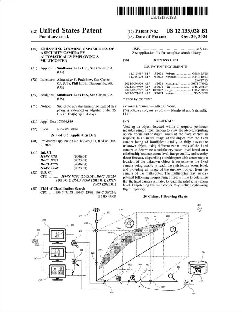 United States Patent - Enhancing zooming capabilities of a security camera by automatically employing a multicopter