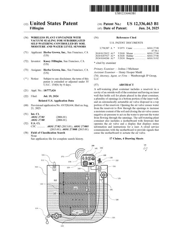 United States Patent - Wireless plant container with vacuum sealing
